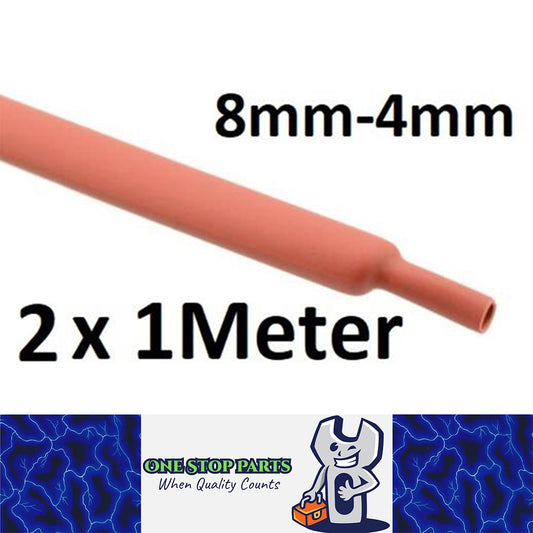 2 X 1 METER LENGTHS 8MM RED HEAT SHRINK TO 4MM 2 METERS TOTAL RED 2:1