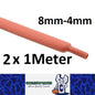 2 X 1 METER LENGTHS 8MM RED HEAT SHRINK TO 4MM 2 METERS TOTAL RED 2:1