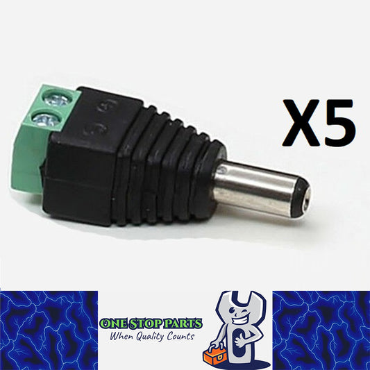 5PCS MALE QUICK JACK CONNECTOR FOR LED STRIPS AND 240V TRANSFORMERS 5.5 x 2.1mm