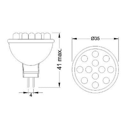 10PCS 12v DC MR11 12 LED 50 DEGREE 84LM WARM WHITE SUITS REPLACEMENT OF STANDARD