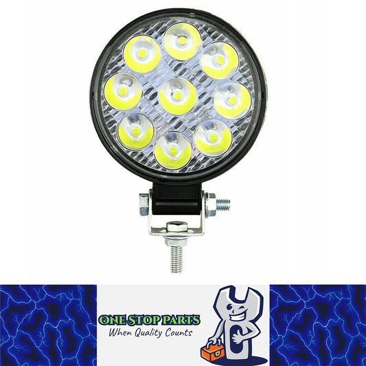 12v-24v Round 85mm 27W LED WORKLIGHT COOL WHITE 6000K FLOOD BEAM W/LIGHT