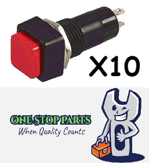 10 x RED PUSH BUTTON ON/OFF SWITCH 12V 3AMP SMALL WITH SQUARE HEAD