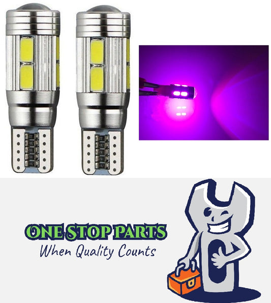2 x 12V T10 PINK PURPLE VERY BRIGHT LED 10 SMD T10 360 DEGREE LIGHT 270LM