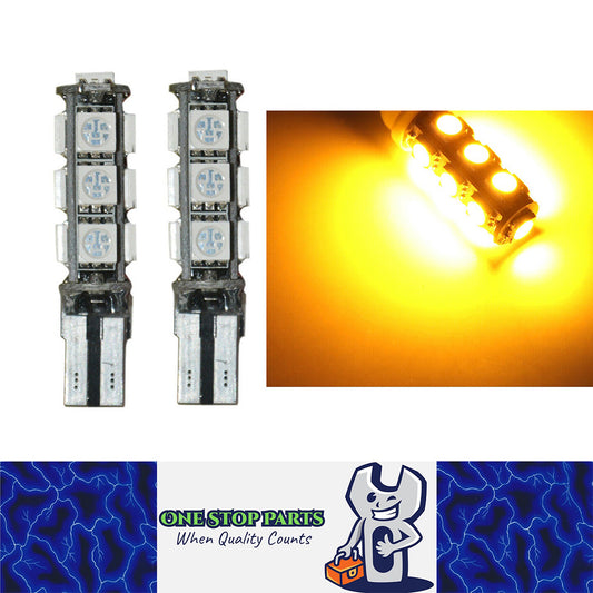 2 X AMBER 12V T10 13SMD CANBUS LED GLOBE REPLACEMENTS 286 LUMENS 2PCS