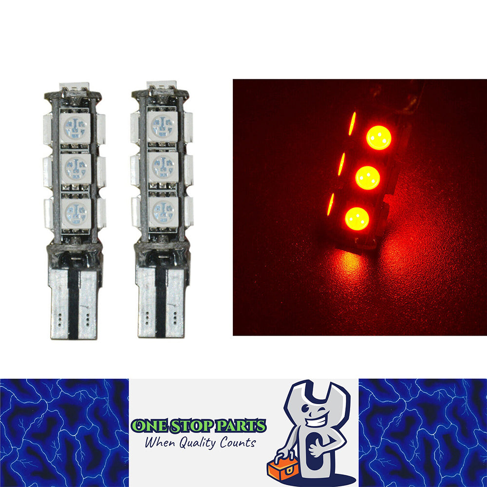 2 X RED 12V T10 13SMD CANBUS LED GLOBE REPLACEMENTS 286 LUMENS 2PCS