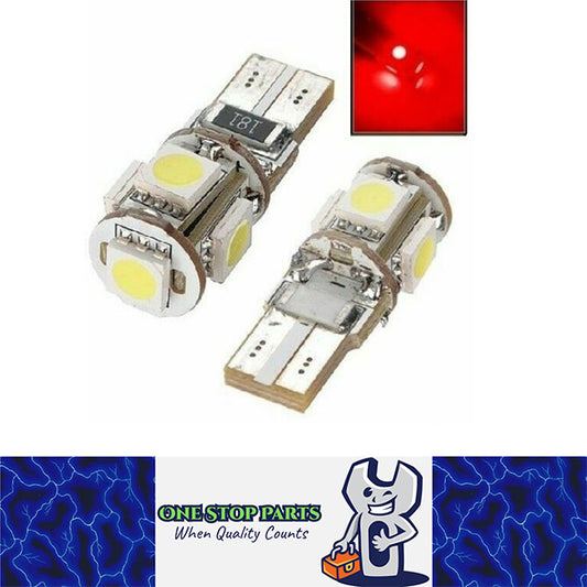 2PCS RED 12V T10 5 SMD RED LED CANBUS STYLE GLOBE REPLACEMENT 88 LUMENS