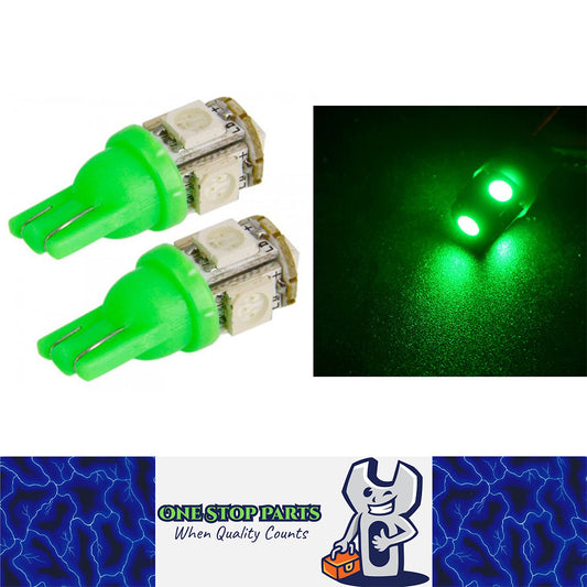 2PCS 12V GREEN T10 5 SMD LED GLOBE REPLACEMENT 88 LUMENS GREAT FOR PARKERS DASH