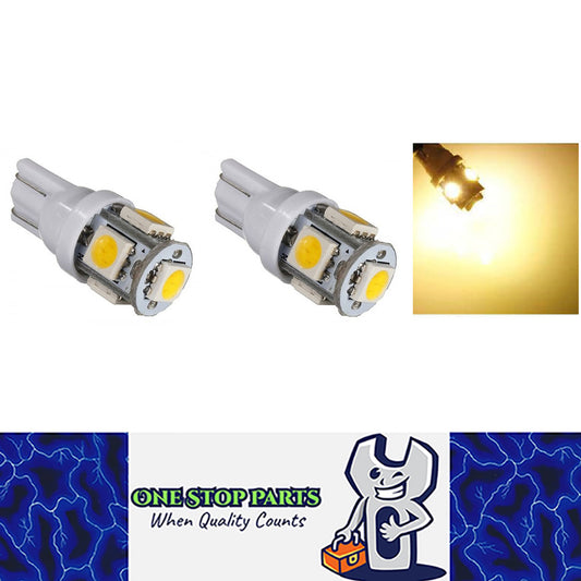 2PCS 12V WARM WHITE T10 5 SMD LED GLOBES 88 LUMENS GREAT FOR PARKERS DASH