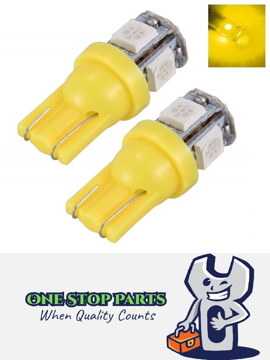 2PCS 12V YELLOW T10 5 SMD LED GLOBES 88 LUMENS GREAT FOR PARKERS DASH