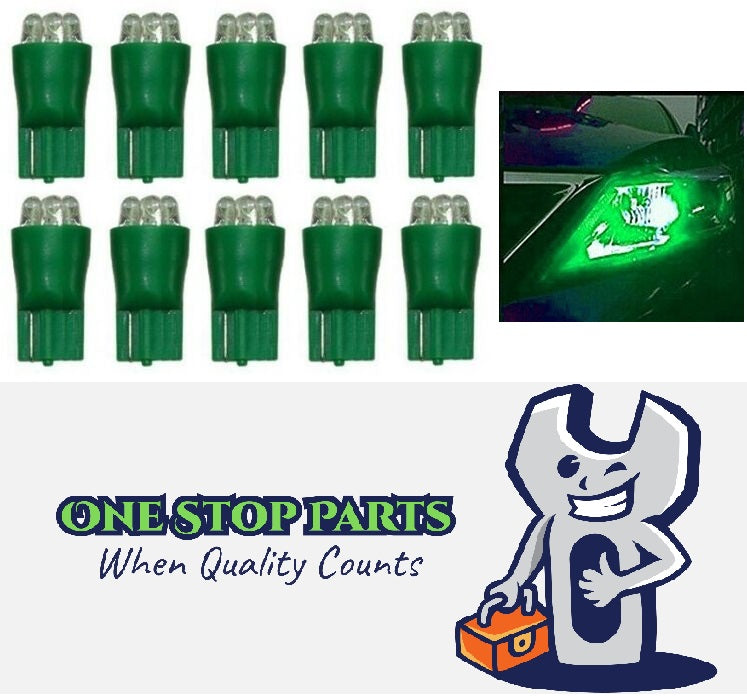 10 X GREEN 12V T10 6 LED GLOBE REPLACEMENT 90 LUMENS GREAT FOR PARKERS DASH 10PC