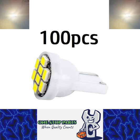 100 x Warm White T10 8SMD 1206 High Brightness LEDs Flat Face 12v (100pcs)