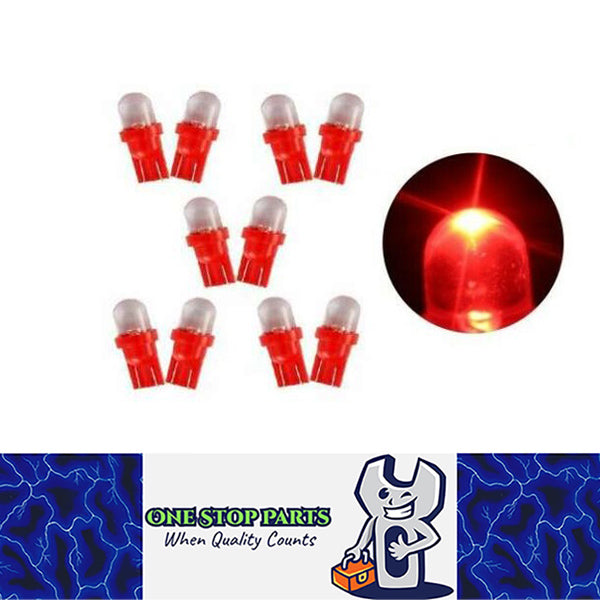 10 X RED 12V T10 DOME HEAD STYLE LED GLOBE REPLACEMENTS FOR DASH LIGHTS PARKERS