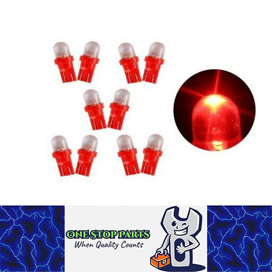 10 X RED 12V T10 DOME HEAD STYLE LED GLOBE REPLACEMENTS FOR DASH LIGHTS PARKERS