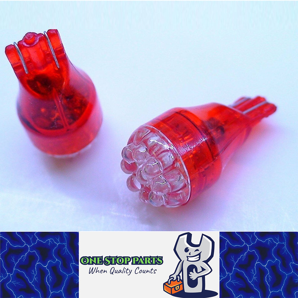PAIR 12V T15 9 LED RED WEDGE GLOBES ALSO SUITS T10 BASE MOUNT 2PCS