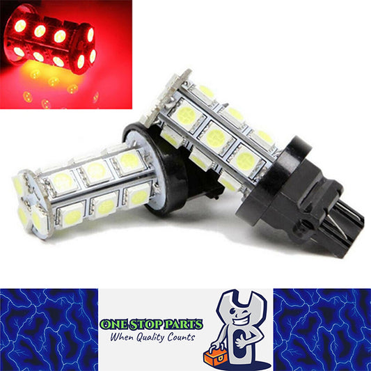 2 x 12V T20 RED LED 7443 7440 LIGHT GLOBE 18 SMD 5050 100/180LM