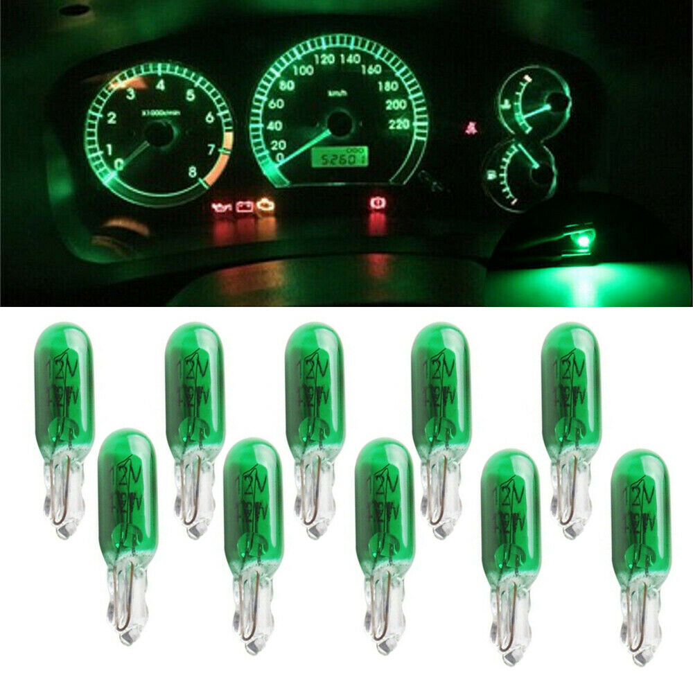 10 x 12V 2W T5 WEDGE GREEN GLOBES TYPE W2 x 4.6d T-5mm DASHBOARD COATED GLOBES