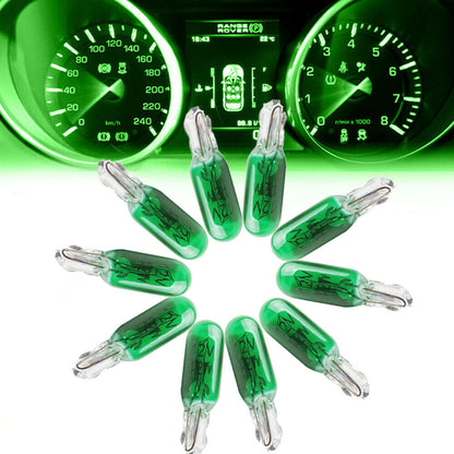 10 x 12V 2W T5 WEDGE GREEN GLOBES TYPE W2 x 4.6d T-5mm DASHBOARD COATED GLOBES