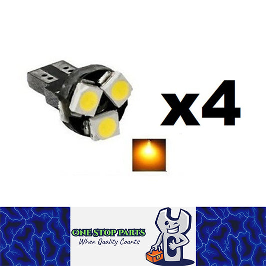 4 X 12V AMBER T6.5 3SMD 24LM BRIGHT 120 DEGREE SPREAD LED LIGHT FOR DASH BOARDS
