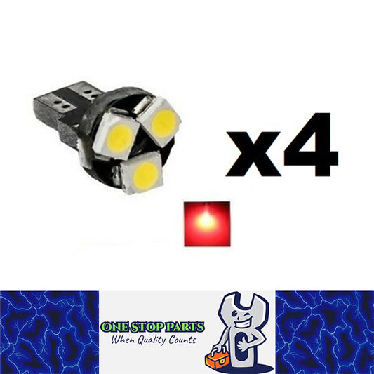 4 X 12V RED T6.5 3SMD 24LM BRIGHT 120 DEGREE SPREAD LED LIGHT FOR DASH BOARDS