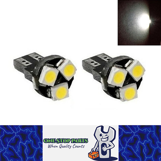 2 X 12V WHITE T6.5 3SMD 24LM BRIGHT 120 DEGREE SPREAD LED LIGHT FOR DASH BOARDS