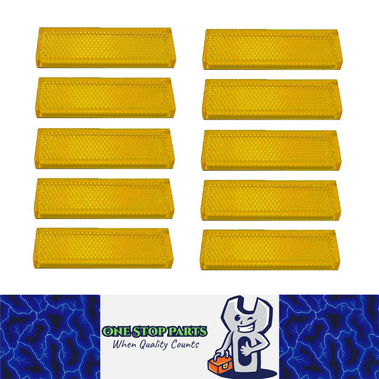 10 Yellow / Amber Rectangle Reflectors 85mm x 30mm Adhesive Trailer Caravan