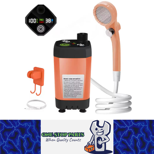 Orange Portable Camping Shower Pump Shower Kit with 6000mAh Battery LED Display