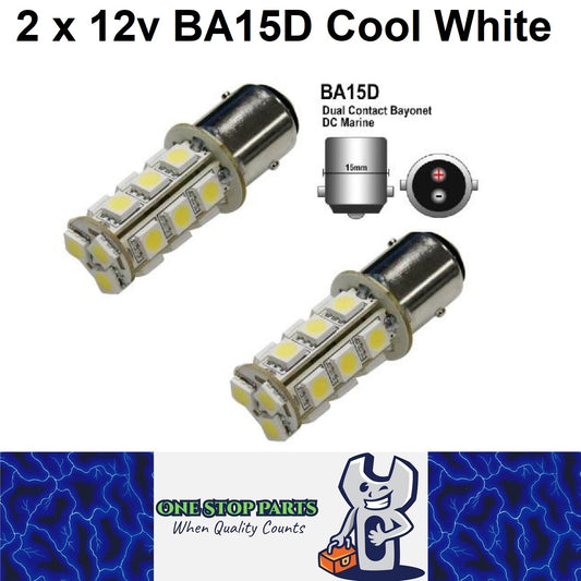2 x 12V LED BA15D LIGHT GLOBE 288LM COOL WHITE 18 SMD 5050 Caravan RVs 2PCS