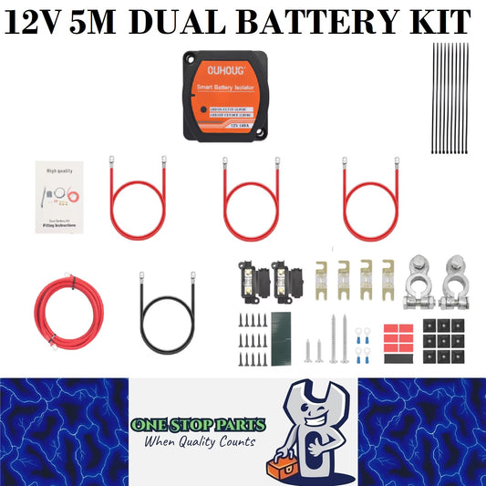 12v Dual Battery Kit Voltage Sense Relay Isolator, Fuses, Terminals (5 Meter)