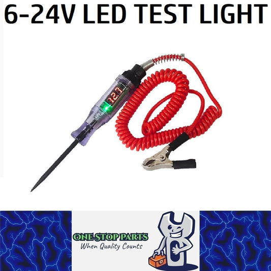 6-24v Test Light with LED and Volt Meter 1 Meter Cable and Clip (Suzy Coil Style