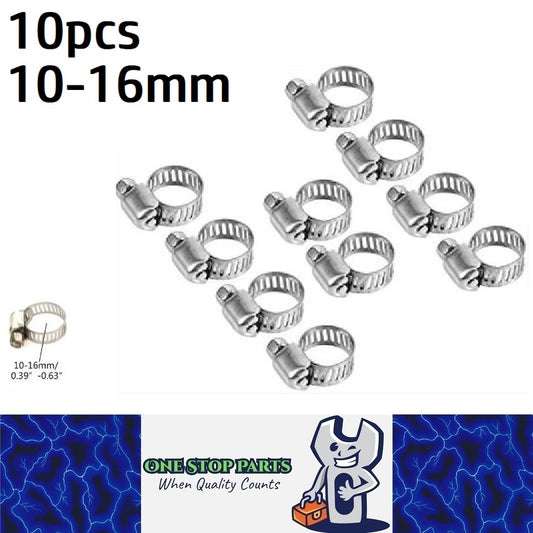 10 x 10-16mm Strong Stainless Steel Hose Clamps wide 10mm x 0.3mm Thick (10pcs)