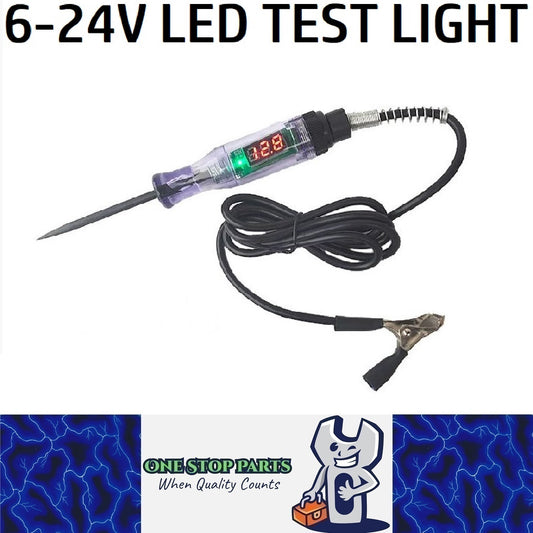 6-24v Test Light with LED and Volt Meter Cable and Clip (Solid Lead Style)