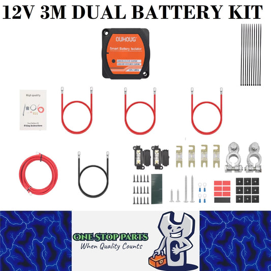 12v Dual Battery Kit Voltage Sense Relay Isolator, Fuses, Terminals (3 Meter)