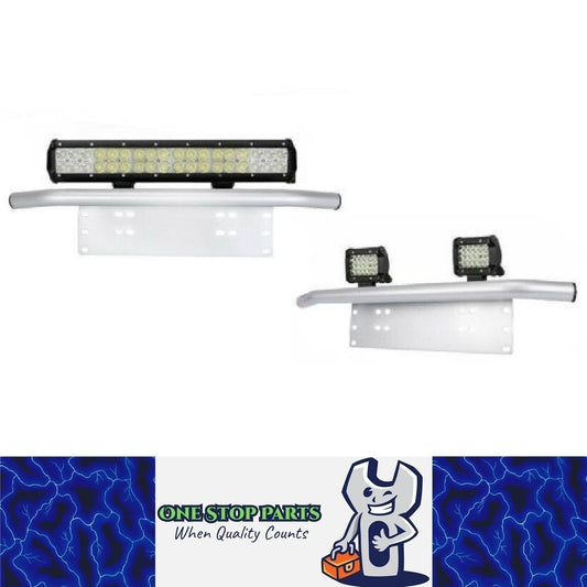 Silver Nudge Bar Front Number Plate Car for Light Bar and/or Driving lights LED