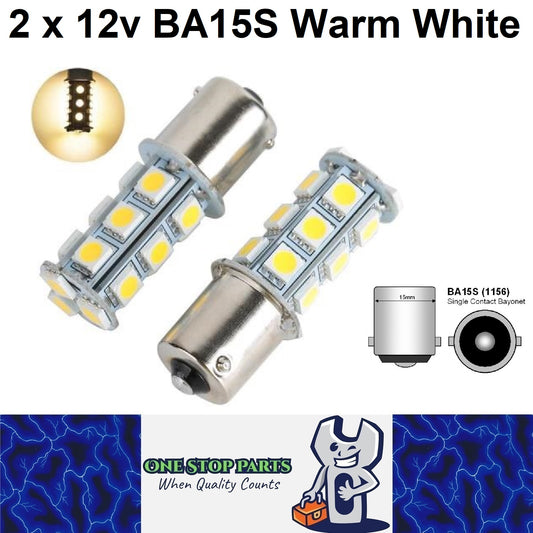 2 x 12V LED BA15S LIGHT GLOBE 288LM WARM WHITE 18 SMD 5050 Caravan Car RVs 2PCS