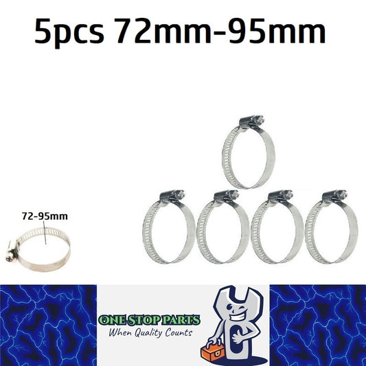 5 x 72-95mm Strong Stainless Steel Hose Clamps wide 10mm x 0.3mm Thick (5pcs)