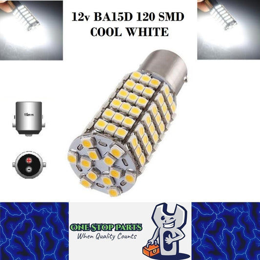 BA15D 12V 120 SMD COOL WHITE 1020 LUMENS CARAVAN CAR BIKE BOAT LED GLOBE