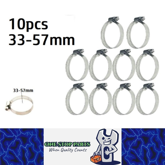 10 x 33-57mm Strong Stainless Steel Hose Clamps wide 10mm x 0.3mm Thick (10pcs)