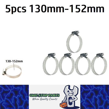 5 x 130-152mm Strong Stainless Steel Hose Clamps wide 10mm x 0.3mm Thick (5pcs)