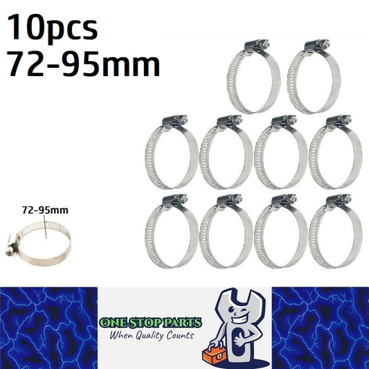 10 x 72-95mm Strong Stainless Steel Hose Clamps wide 10mm x 0.3mm Thick (10pcs)
