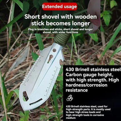 Silver Multitool 6 in 1 Shovel 7x26.5CM Portable Camping Hiking Garden Shovel