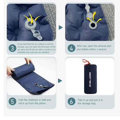 DarkBlue Outdoor DoubIe Inflatable Mattress with Pillow Sleeping Pad Camping Mat