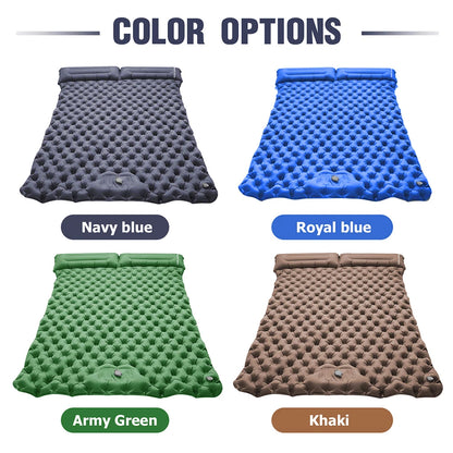 Khaki Outdoor DoubIe Inflatable Mattress with Pillow Sleeping Pad Camping Mat