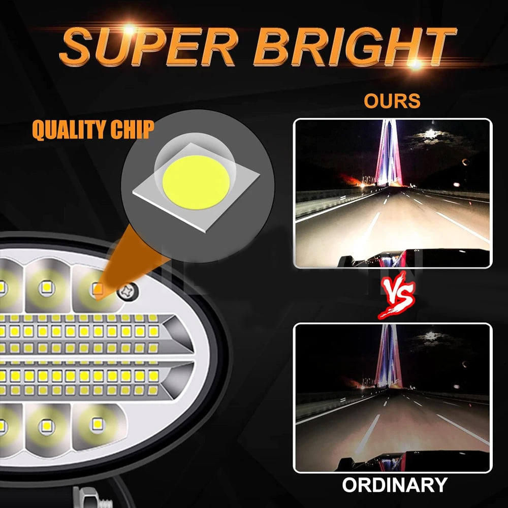 1 x Oval LED Work Lights 14x11CM 12V-24V 144W 6000K 3 Modes LED Work Light
