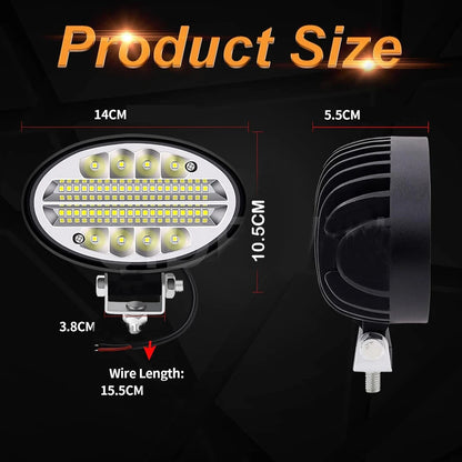 1 x Oval LED Work Lights 14x11CM 12V-24V 144W 6000K 3 Modes LED Work Light