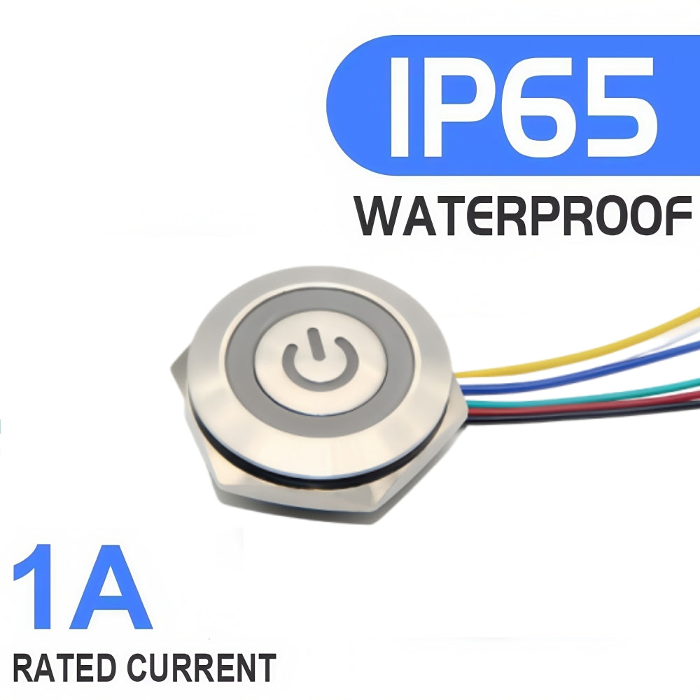 22mm Blue LED Metal Push Button Switch Ultra Thin 12-24V Pre-Wired Self Reset