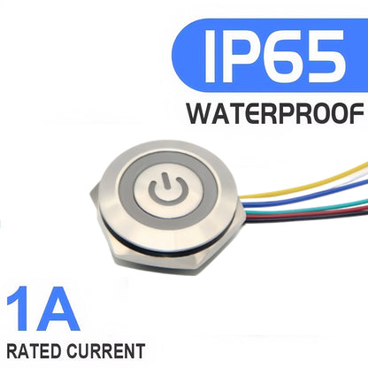 16mm Blue LED Metal Push Button Switch Ultra Thin 12-24V Pre-Wired Self Reset