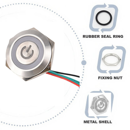 19mm Red LED Metal Push Button Switch Ultra Thin 12-24V Pre-Wired Self Reset