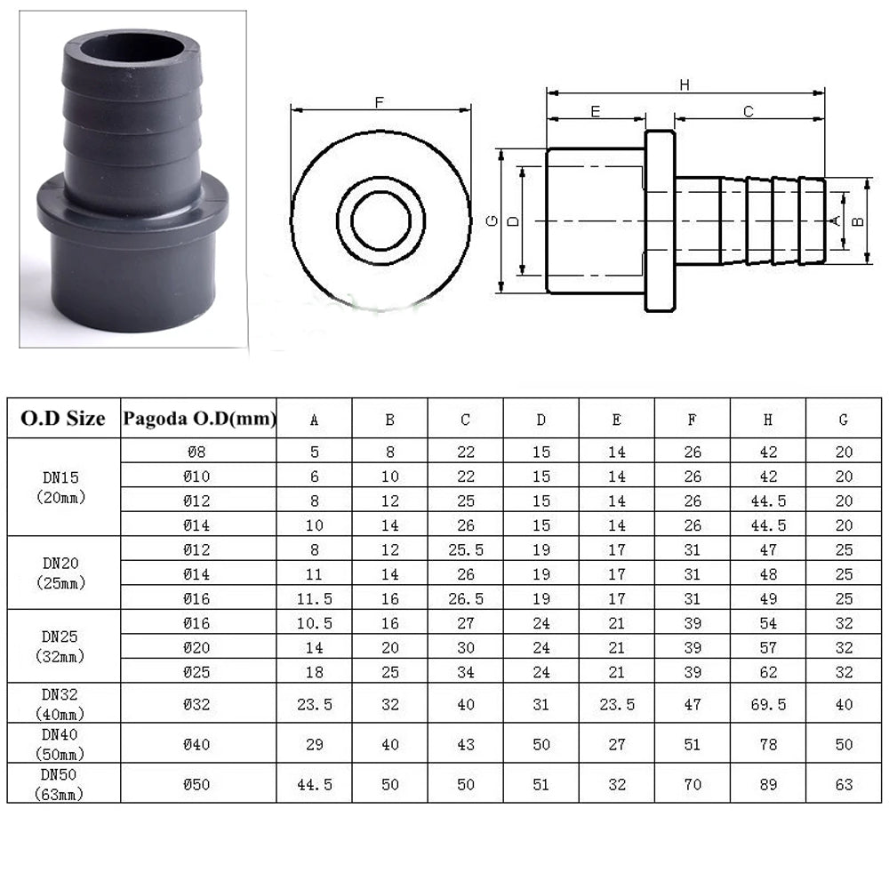 5 x OD20-8mm Pagoda Connector UPVC Hose Barb Fitting Water Pipe Joint Adapter