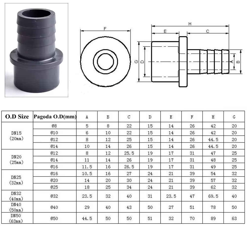 5 x OD32-16mm Pagoda Connector UPVC Hose Barb Fitting Water Pipe Joint Adapter