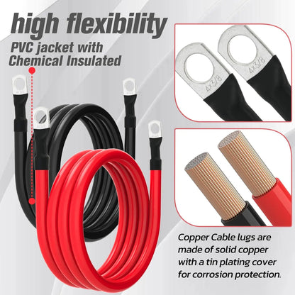 Pair 1.2M 4AWG Car Battery Cable Black Red Silicone Cable with M10 Eye Terminals
